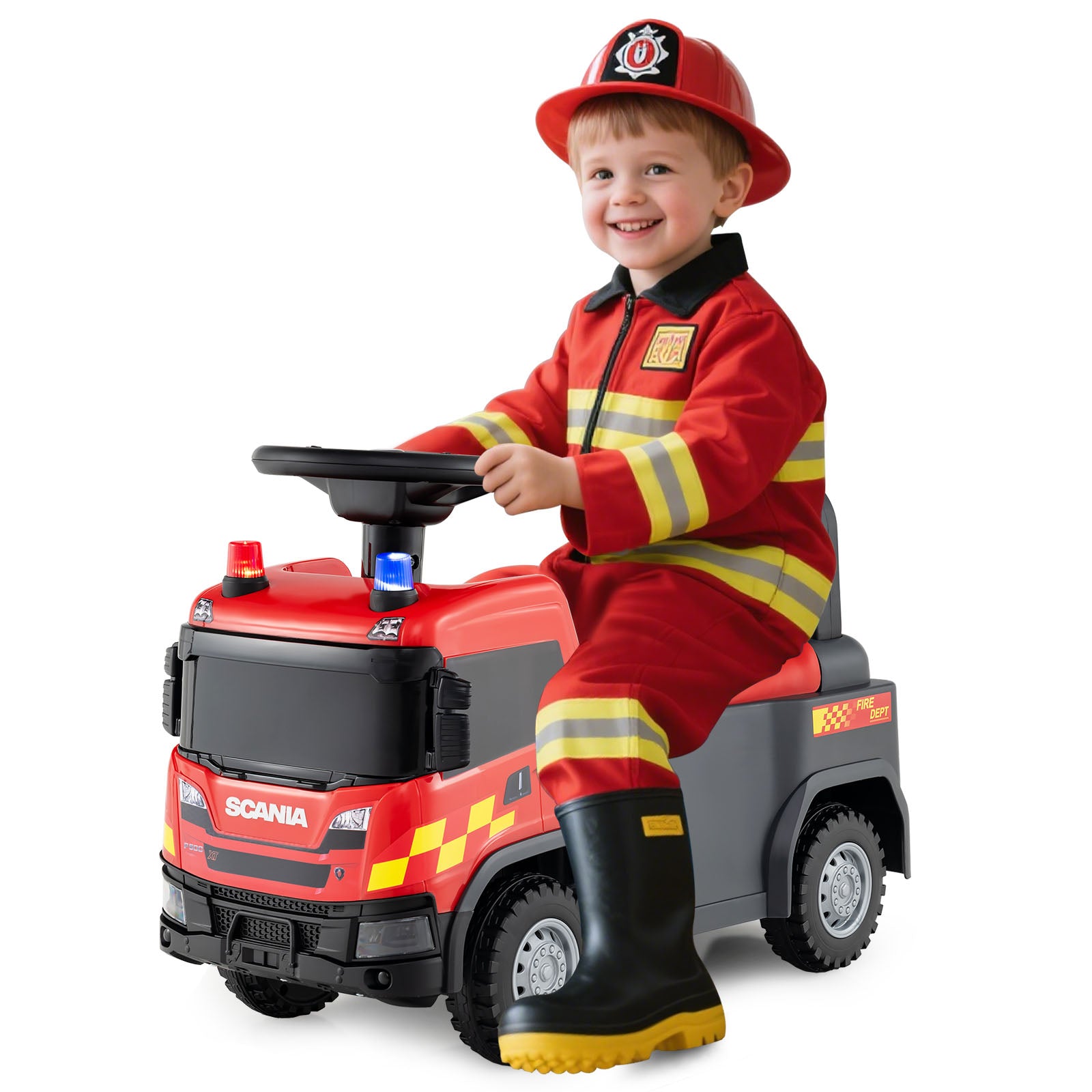 Kids Ride On Push Car with Lights and Under-seat Storage-Red