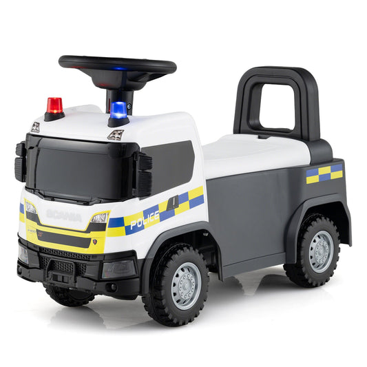 Kids Ride On Push Car with Lights and Under-seat Storage-White