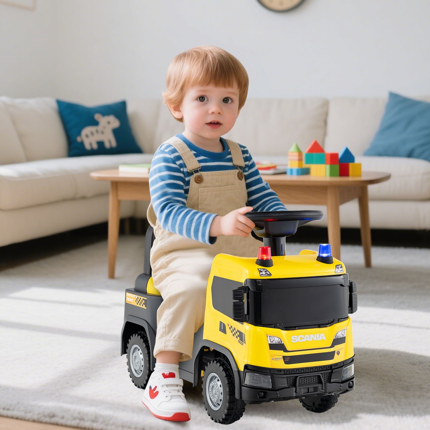 Kids Ride On Push Car with Lights and Under-seat Storage-Yellow