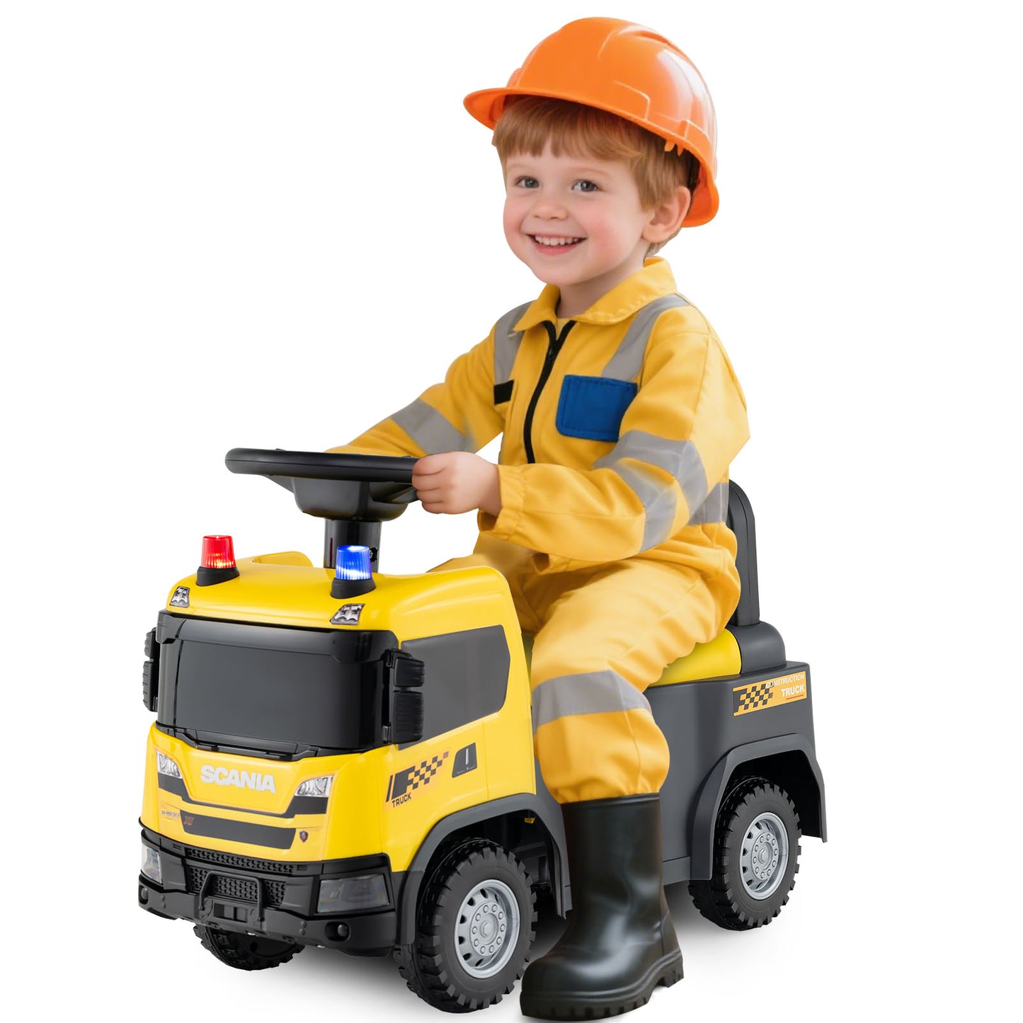 Kids Ride On Push Car with Lights and Under-seat Storage-Yellow