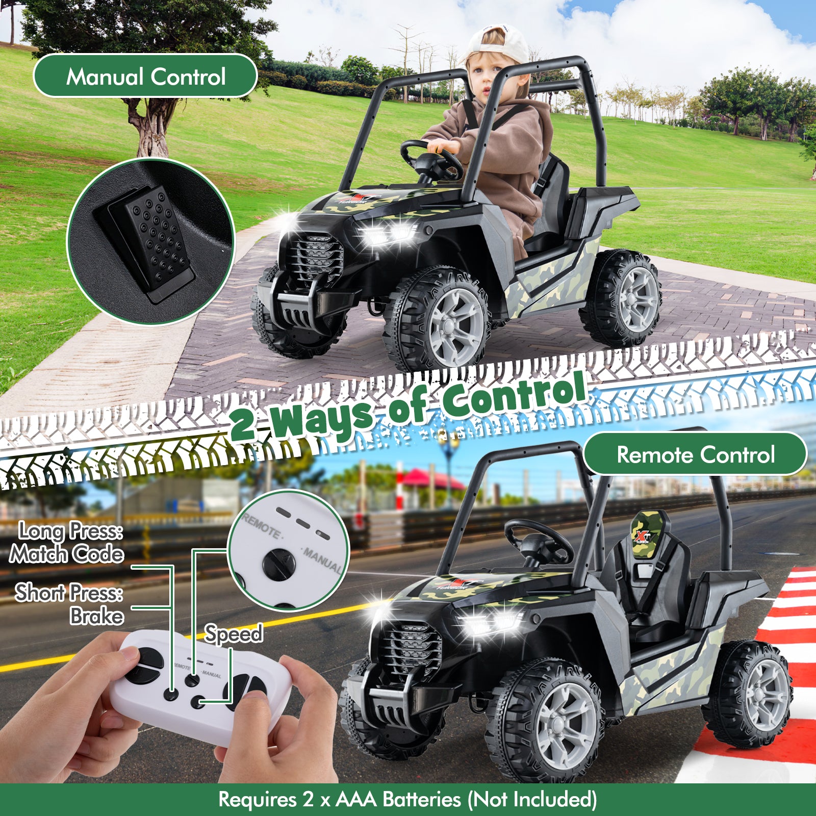 24V Kids Ride-on Car with 3 Adjustable Speeds-Camouflage