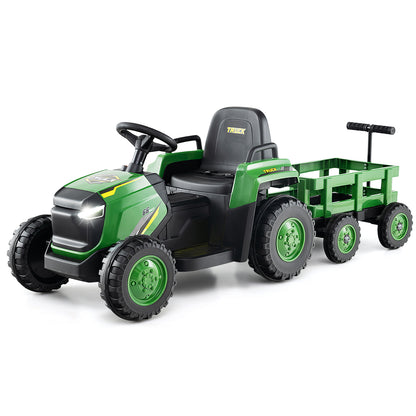 Kids Ride on Tractor 12V Electric Vehicle with Detachable Trailer and Remote Control-Dark Green