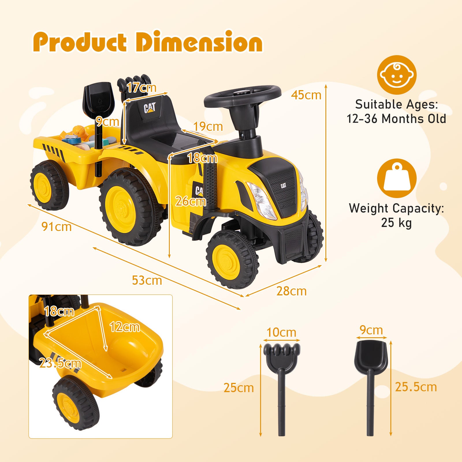 Kids Ride on Tractor Licensed Caterpillar Foot to Floor Sliding Car-Yellow &amp; Black