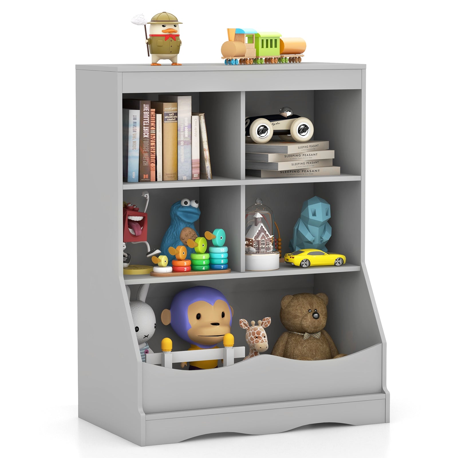 Kids Storage Shelf Home Toy Storage Organizer with 5 Cubes-Grey