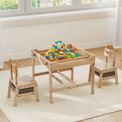 Kids Table and Chairs 4 in 1 Wooden Activity Desk Set (Robot Shape)-Grey
