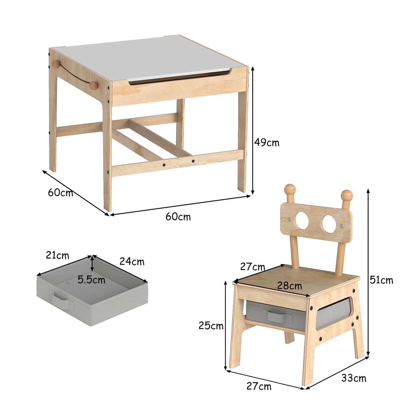 Kids Table and Chairs 4 in 1 Wooden Activity Desk Set (Robot Shape)-Grey