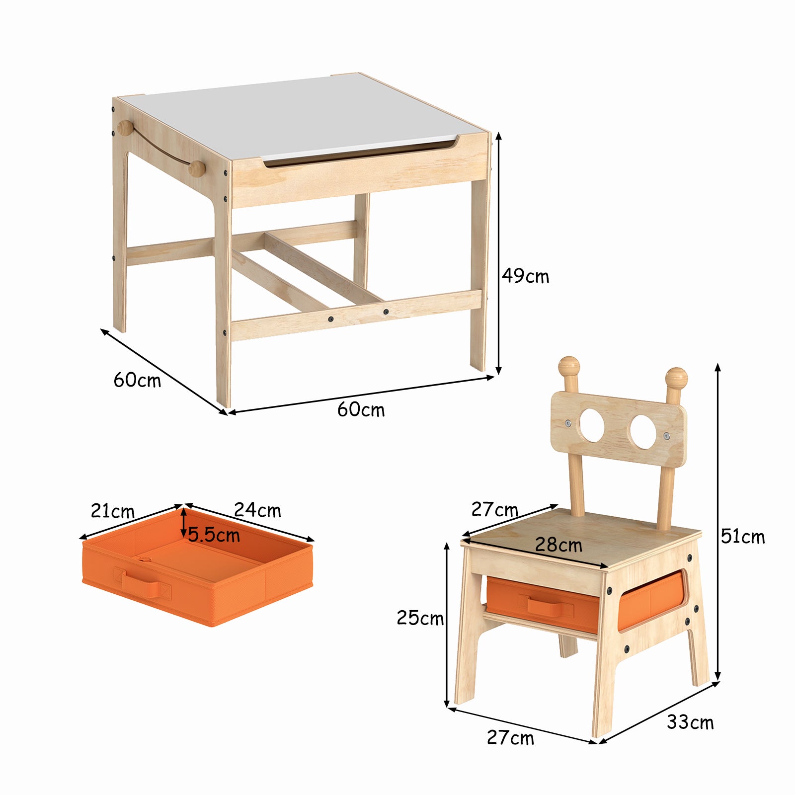 Kids Table and Chairs 4 in 1 Wooden Activity Desk Set (Robot Shape)-Natural