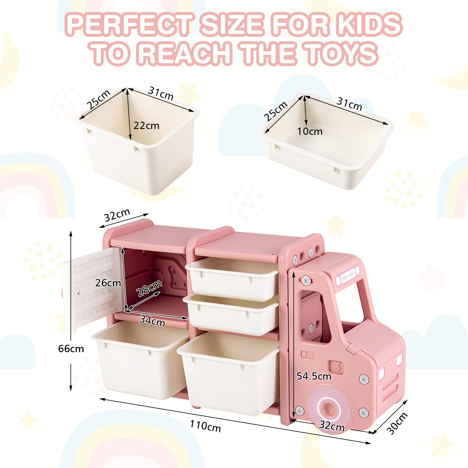 Truck-shaped Toddler Storage Cabinet Kids Toy Organizer-Pink