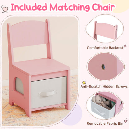 Kids Vanity Set Pretend Play Dressing Table Set with 3-Color Lighting Modes-Pink