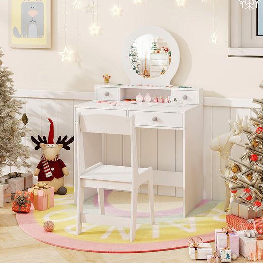 Kids Vanity Set with Open Shelf and 4 Storage Drawers-White