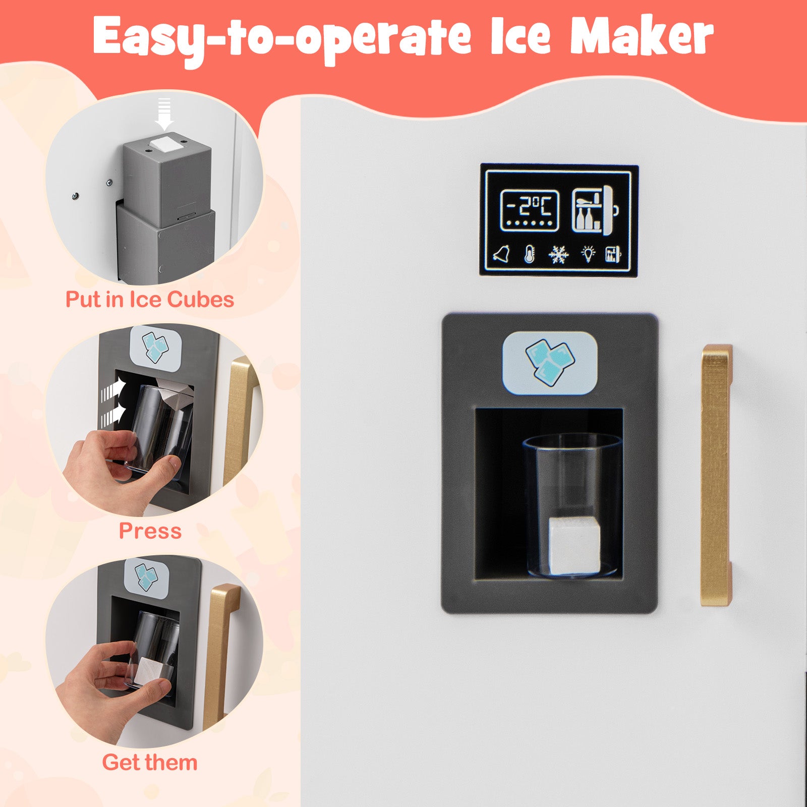 Kids Wooden Kitchen Playset Pretend Play with Chalkboard and Ice Maker-White