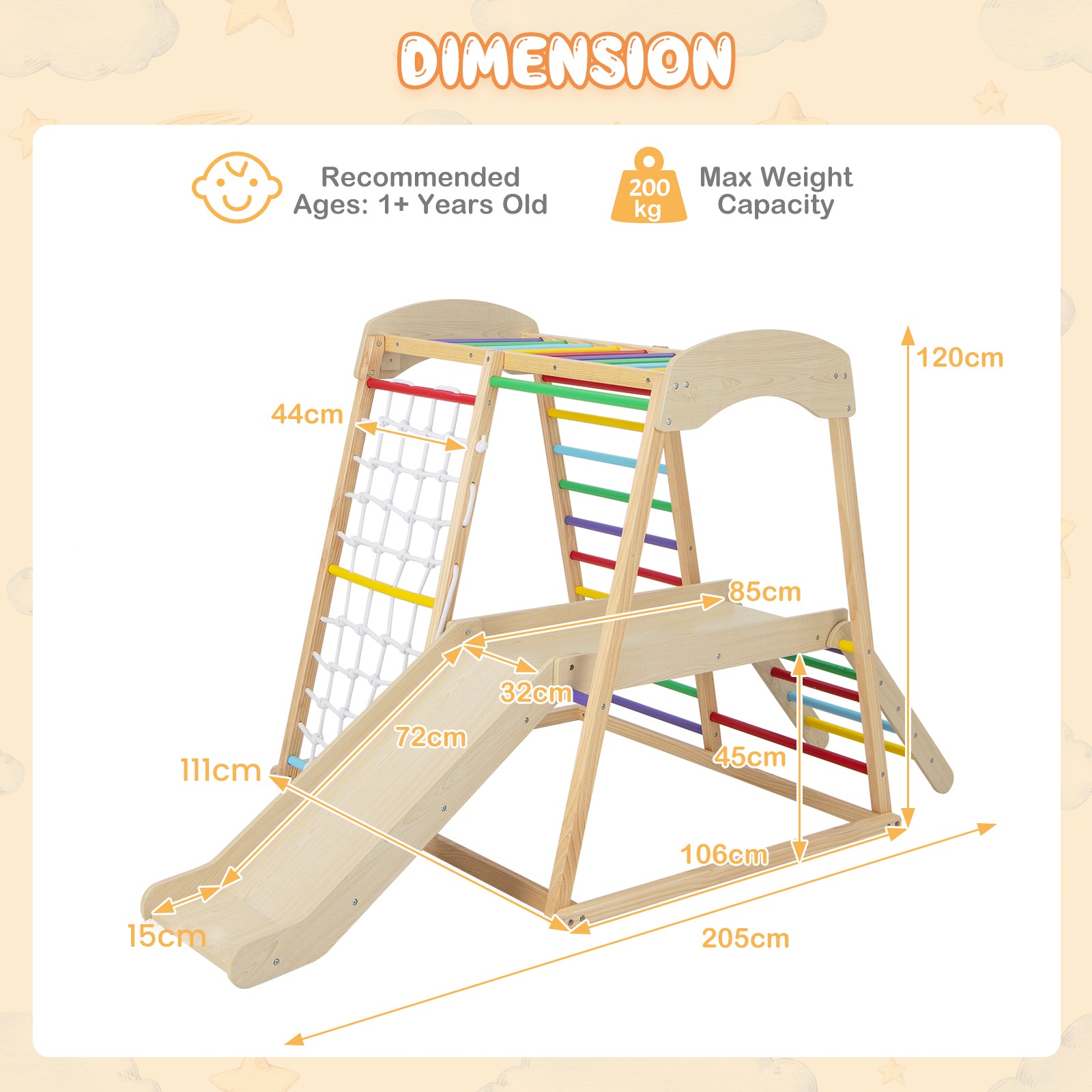 6-in-1 Indoor Jungle Gym Kids Wooden Playground Climber Playset-Multicolor