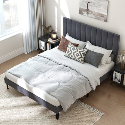 King/Double Size Linen Fabric Bed Frame with Height Adjustable Headboard-Grey-King Size