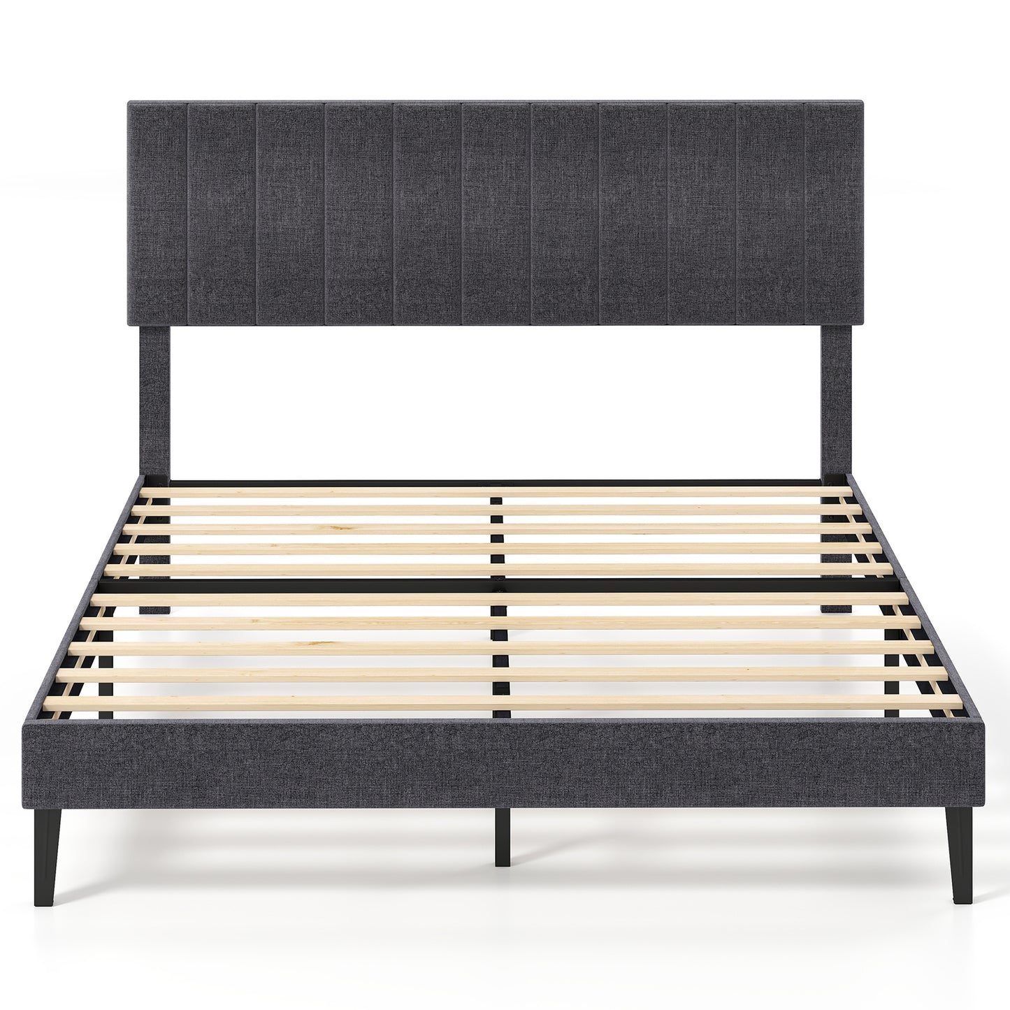 King/Double Size Linen Fabric Bed Frame with Height Adjustable Headboard-Grey-King Size