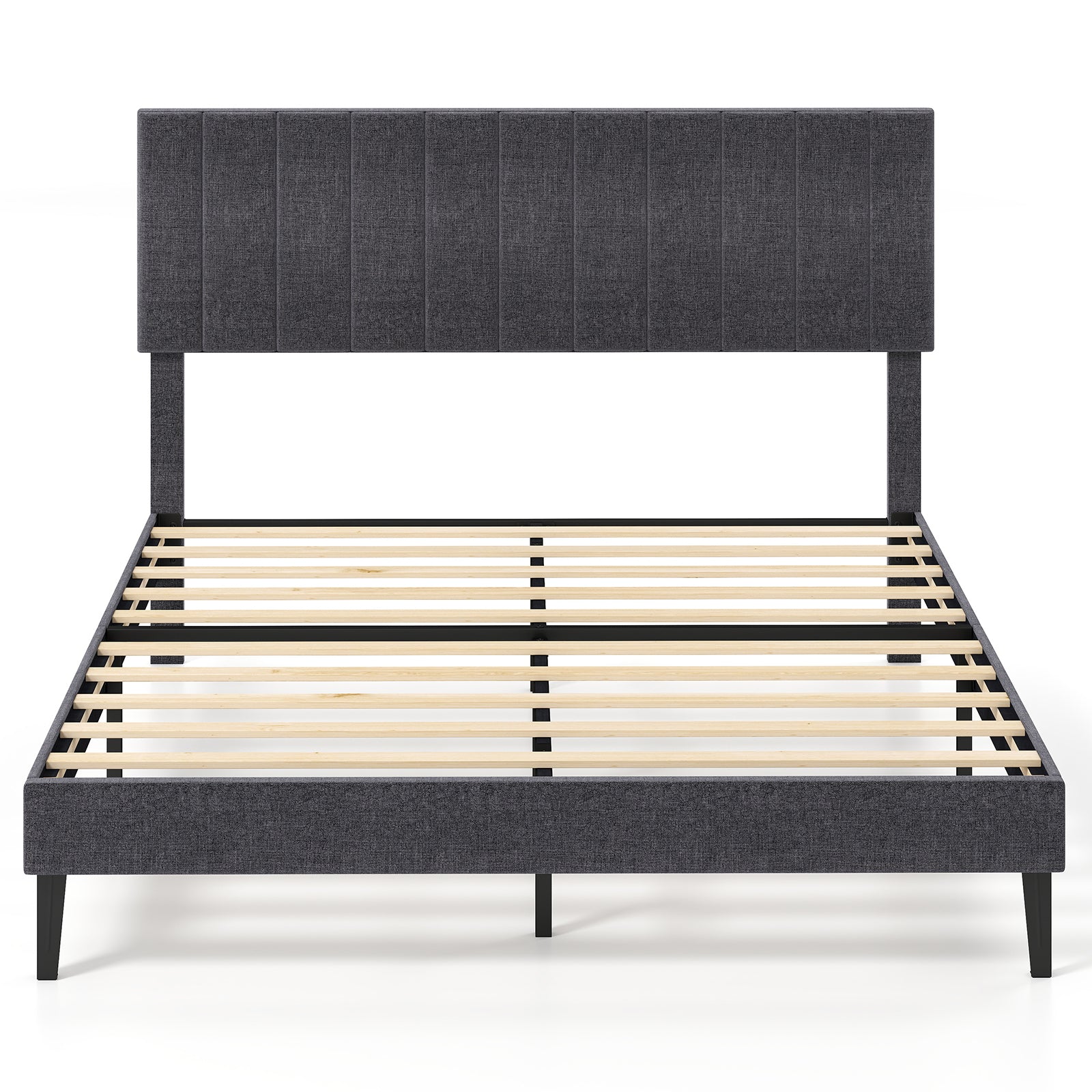 King/Double Size Linen Fabric Bed Frame with Height Adjustable Headboard-Grey-King Size