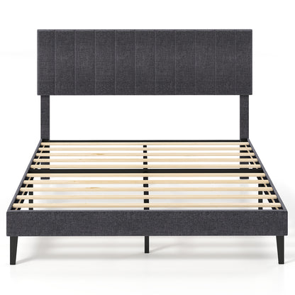 King/Double Size Linen Fabric Bed Frame with Height Adjustable Headboard-Grey-King Size