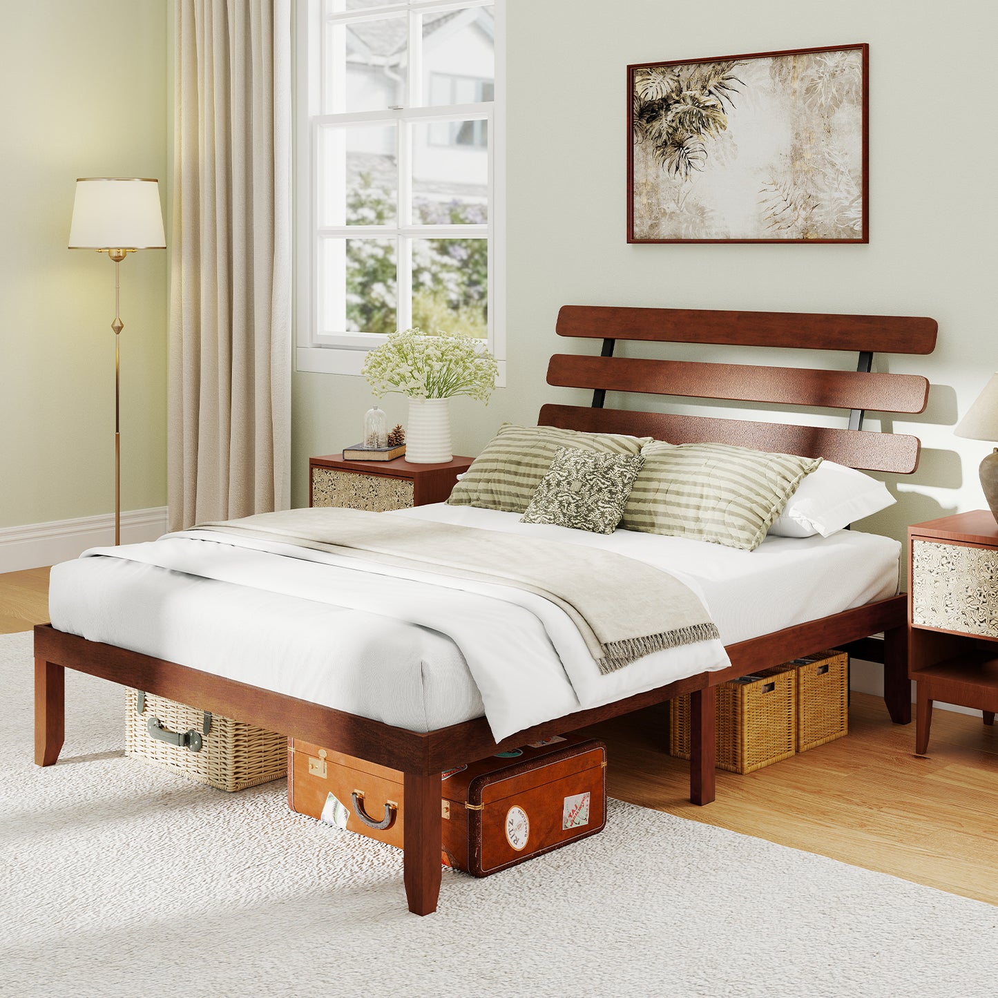 Double/King Size Bed Frame with Retro Headboard and Under-Bed Storage Space-King Size