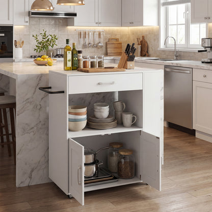 Kitchen Island Cart with Storage Rolling Kitchen Island on Wheels-White