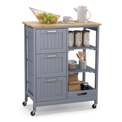 Kitchen Island Rolling Cart Utility Cart on Lockable Wheels with 3 Drawers-Gray