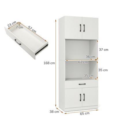 Kitchen Pantry Cabinet with Charging Station 168 cm Tall Cupboard with 4 Doors and 2 Adjustable Shelves-White