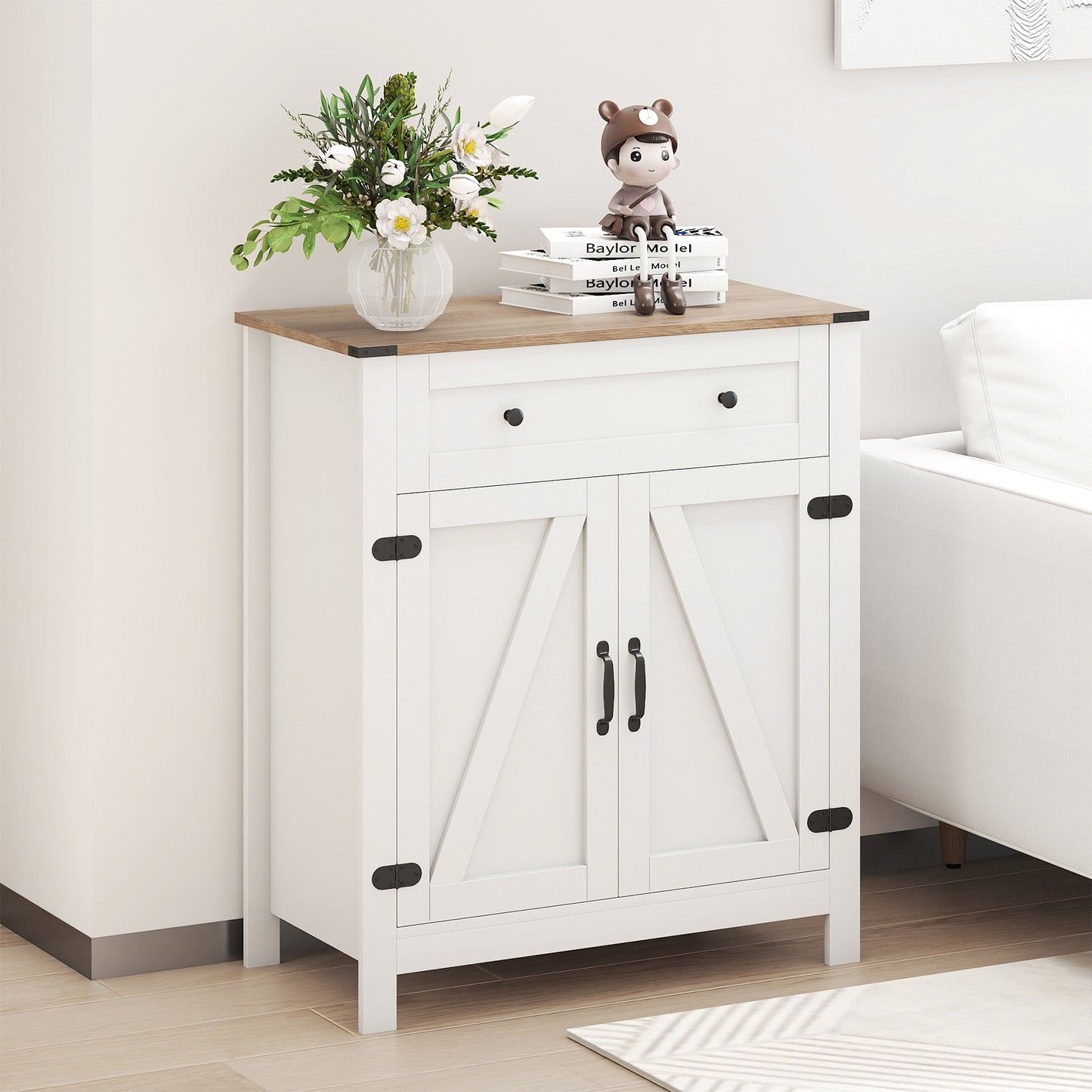Kitchen Pantry Storage Cabinet with Drawer and Adjustable Shelf-White