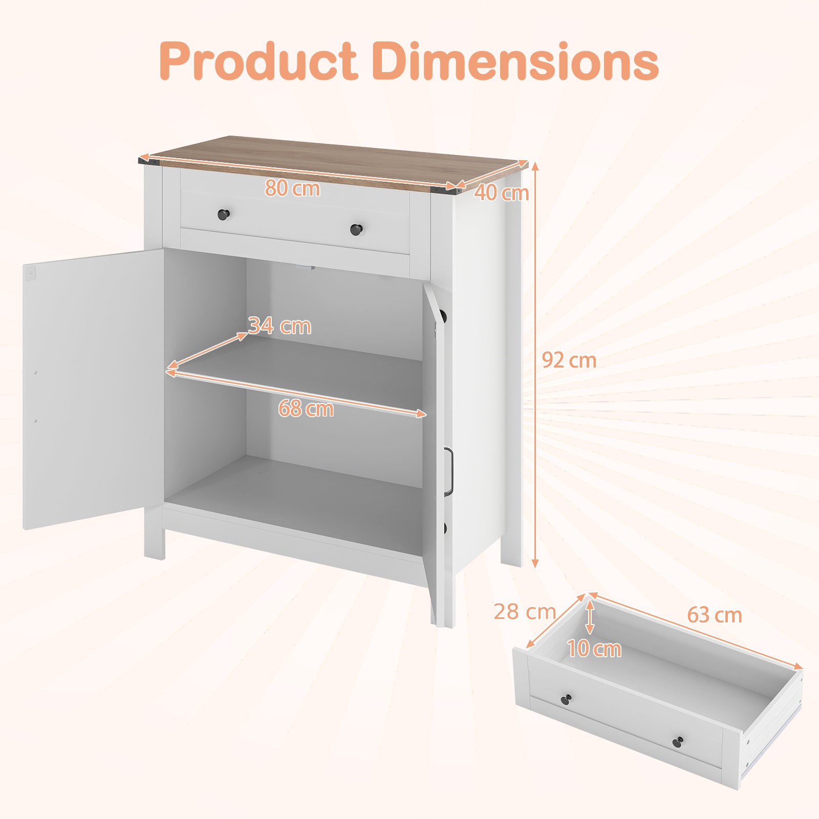 Kitchen Pantry Storage Cabinet with Drawer and Adjustable Shelf-White