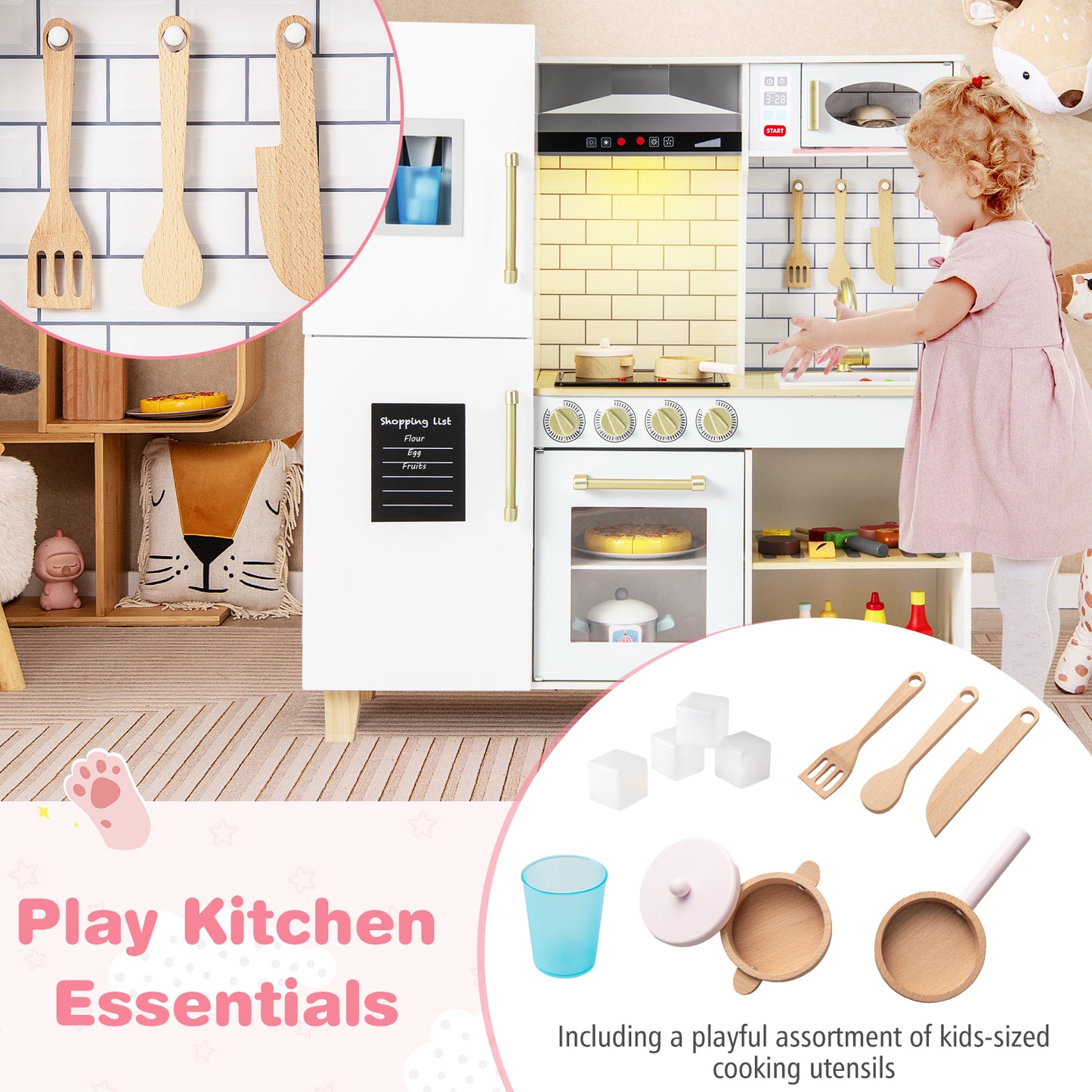 Kitchen Playset for Kids with Realistic Lights and Sounds-White