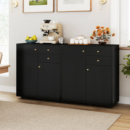 Kitchen Sideboard Buffet Cabinet with 3 Adjustable Shelves-Dark Grey