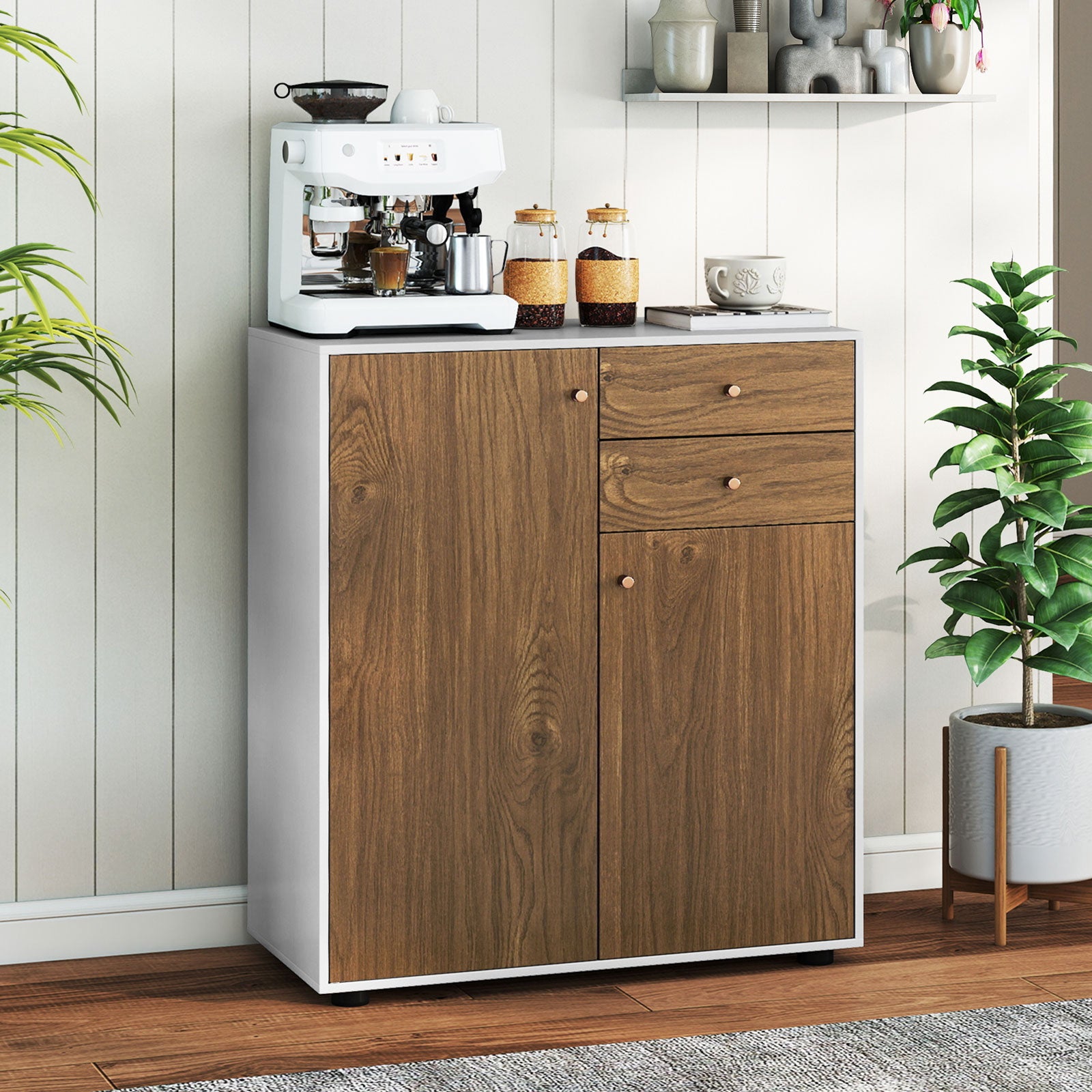 Kitchen Sideboard Buffet Cabinet with 3 Adjustable Shelves-Natural