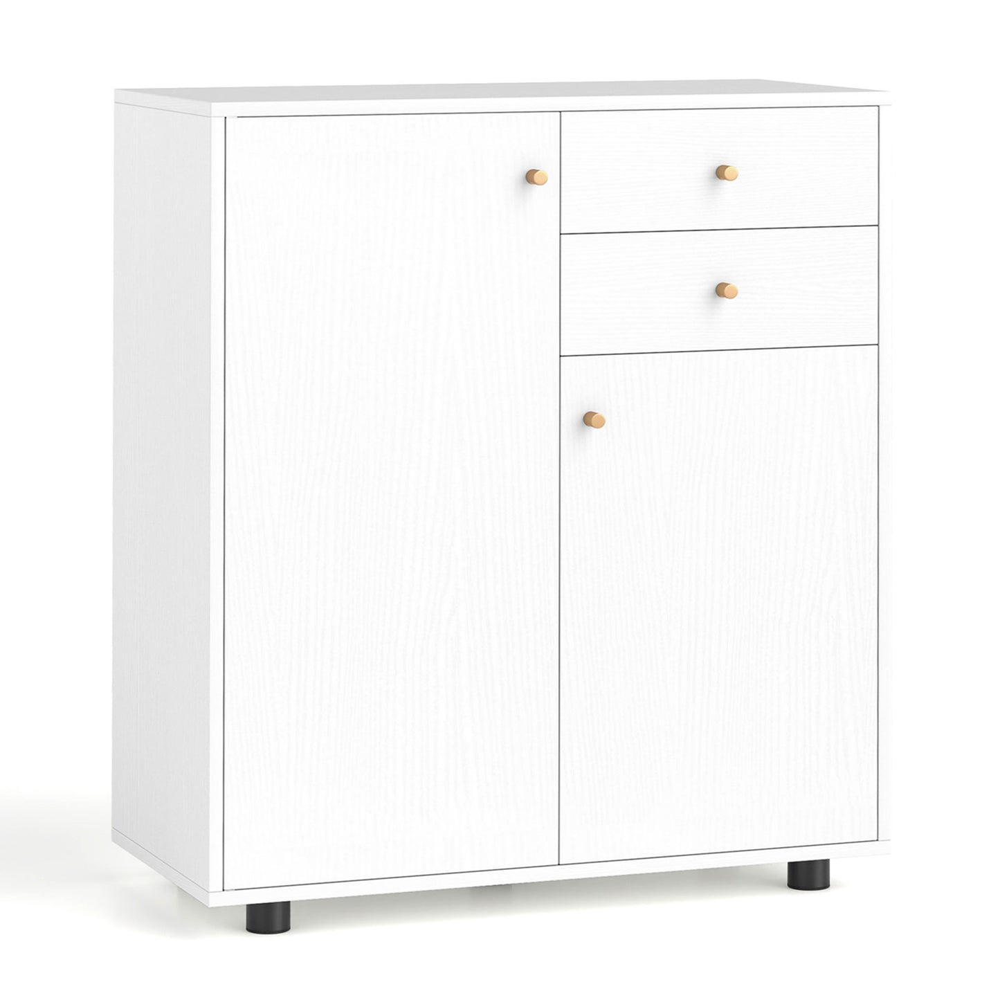 Kitchen Sideboard Buffet Cabinet with 3 Adjustable Shelves-White