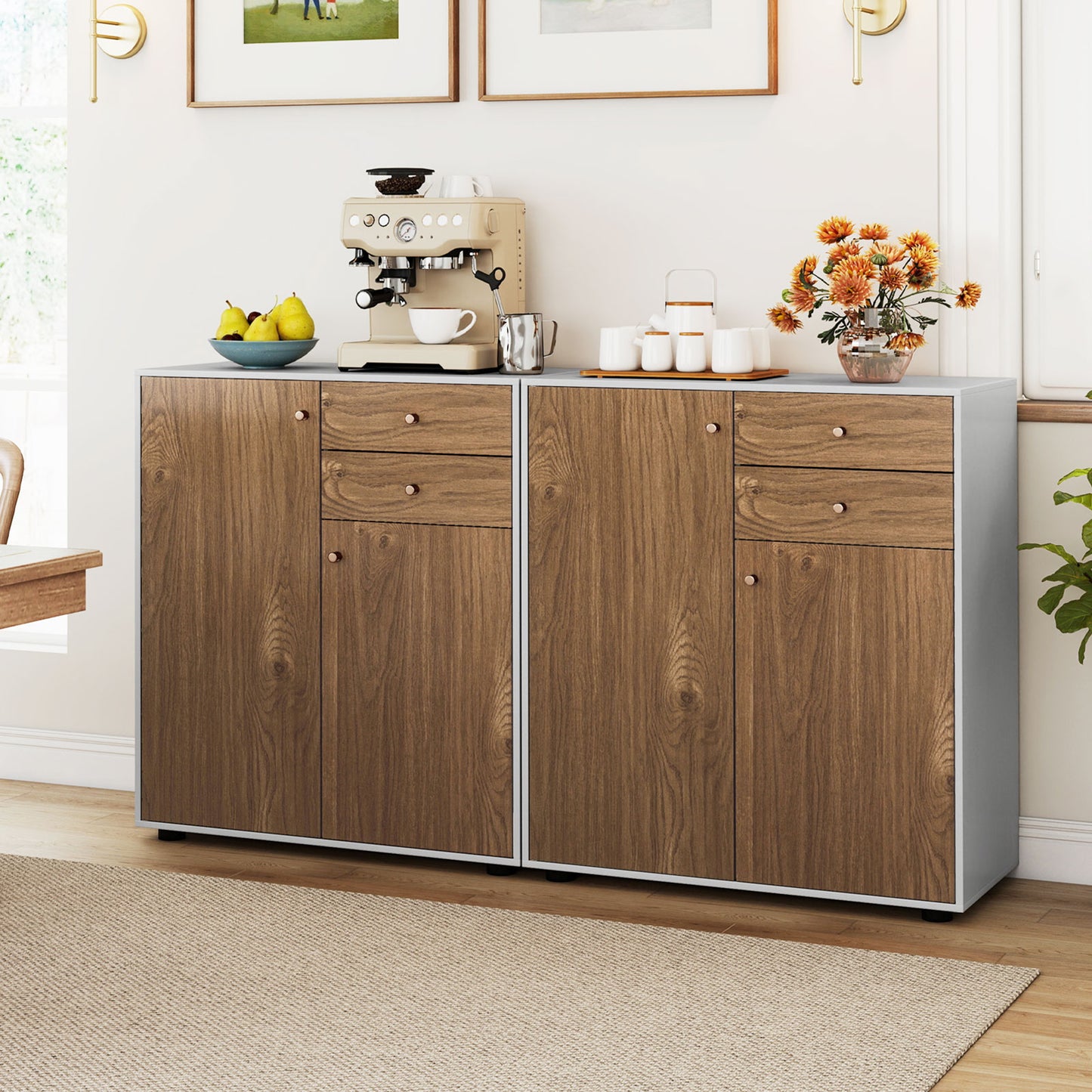 Kitchen Sideboard Buffet Cabinet with 3 Adjustable Shelves-Natural