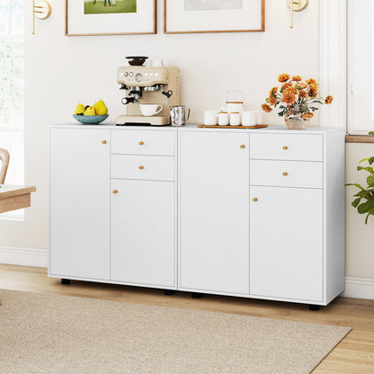 Kitchen Sideboard Buffet Cabinet with 3 Adjustable Shelves-White