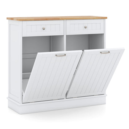 2-Door Kitchen Tilt Out Trash Bin Cabinet with 2 Pull-out Drawers-White
