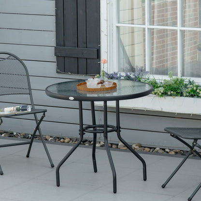 Outsunny Outdoor √è‚Ä†80cm Round Dining Table Tempered Glass Top Steel Frame Bistro Coffee End Side Table Garden w/ Parasol Hole