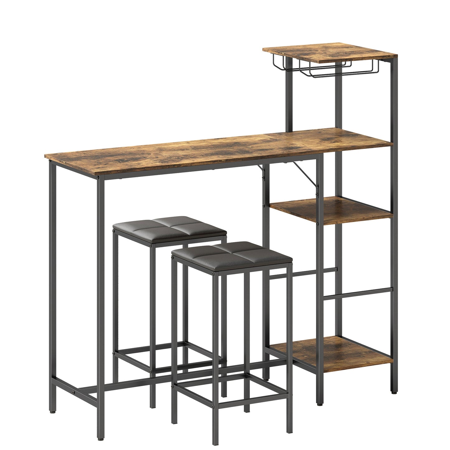 HOMCOM 3 Piece Breakfast Bar Table and Stools Set, Rustic Brown