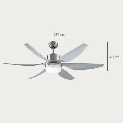 HOMCOM Set of 2 Reversible Ceiling Fan with Light, 6 Blades Indoor Modern Mount LED Lighting Fan with Remote Controller, for Bedroom, Living Room, Silver