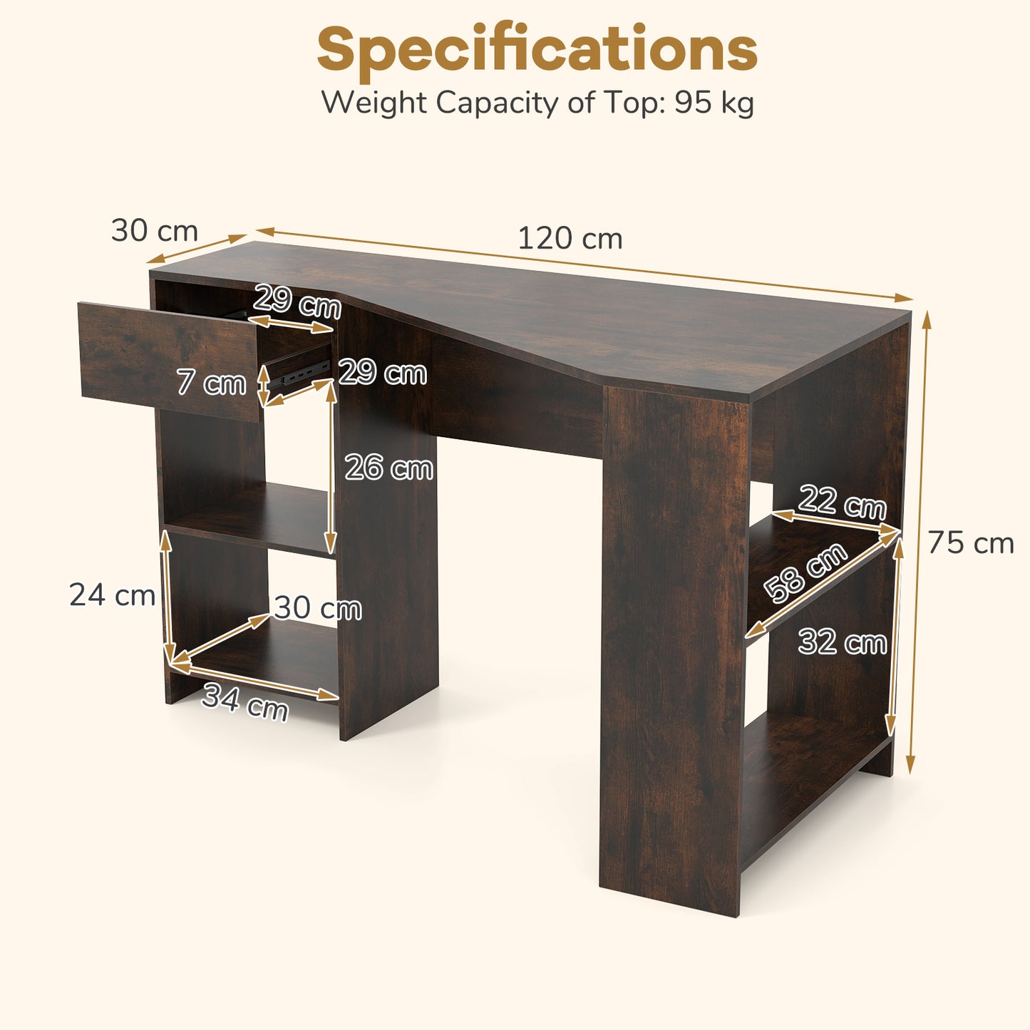 L-Shaped Computer Desk with Storage and Open Shelves for Living Room Bedroom-Rustic Brown