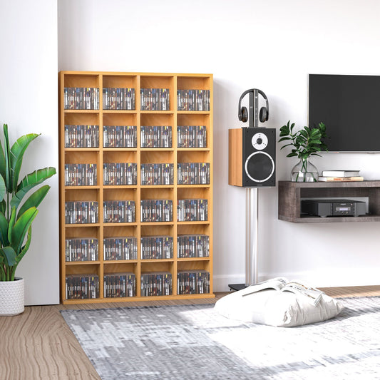 HOMCOM CD Storage Unit with Adjustable Shelves, 89 x 130.5 cm, Beech Wood Finish