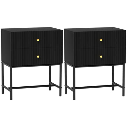 HOMCOM Elegant Two-Drawer Bedside Table Set of 2 - Black