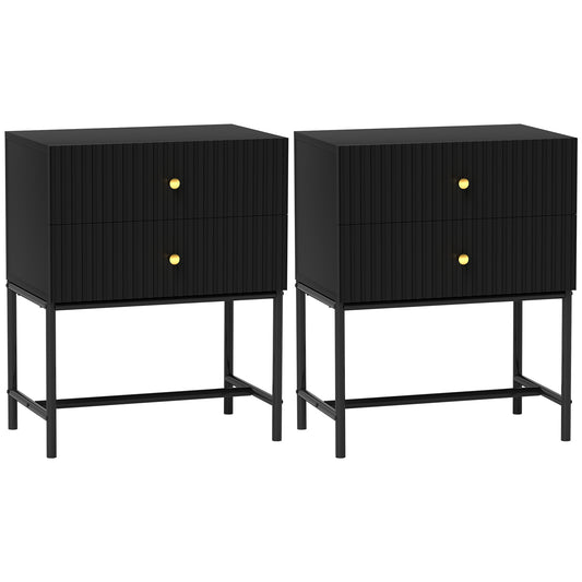 HOMCOM Elegant Two-Drawer Bedside Table Set of 2 - Black
