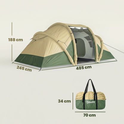 Outsunny Inflatable Tent 2 Bedroom 3000mm Waterproof Windproof Air Tent with Carry Bag for 4 Person