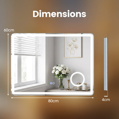 LED Bathroom Mirror with Anti-Fog and 3X Magnification Hardwired