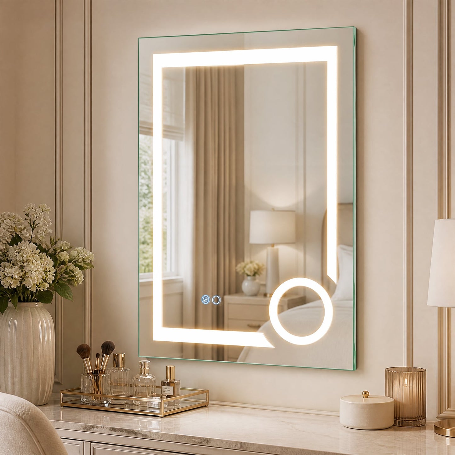 LED Lighted Bathroom Mirror with Anti-Fog and 3 Color Lights