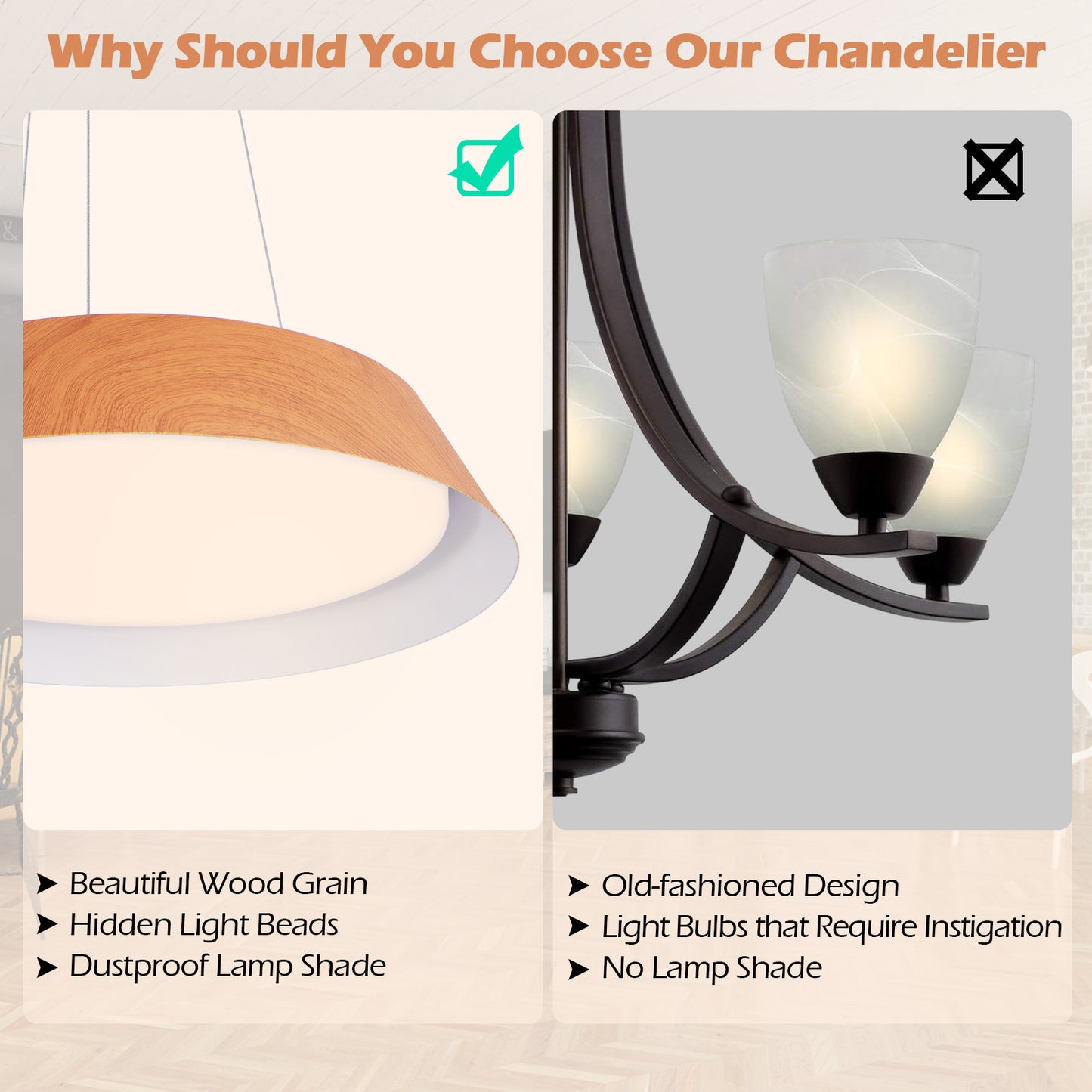 22W Modern Ceiling Light with Wood Grain and Metal Frame-Natural