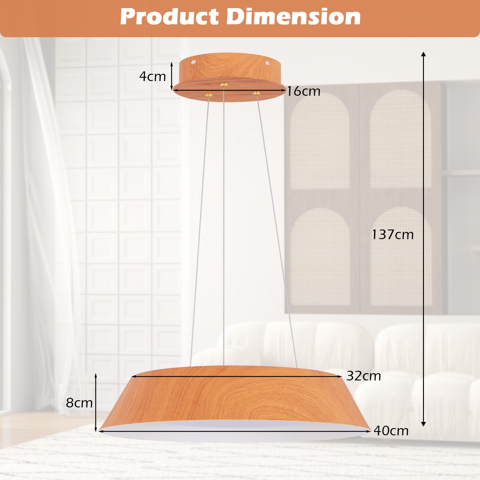 22W Modern Ceiling Light with Wood Grain and Metal Frame-Natural