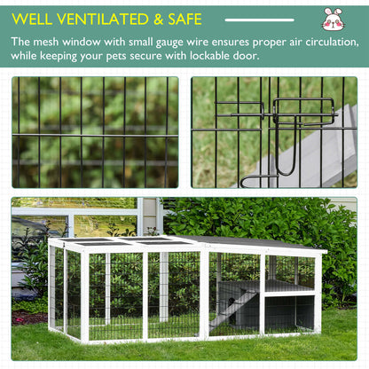 PawHut Guinea Pigs Hutches Wooden Small Rabbits Hutches Pet Run Cover Indoor Outdoor, Grey