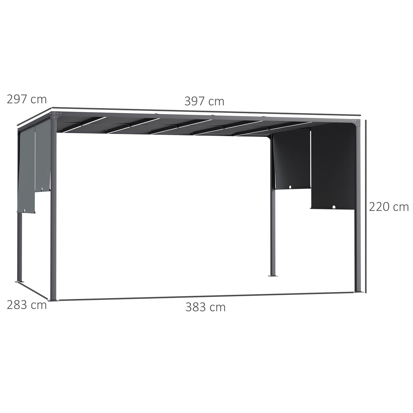 Outsunny 3(m) x 4m Metal Pergola with LED Lights, Outdoor Garden Pergola with Sliding Roof, Solar Powered, for BBQ,√Ç Lawn, Dark Grey