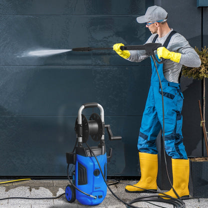 Outsunny 1800W High√Ç Pressure√Ç Washer, 150 Bar Pressure, 420 L/h Flow, Portable Power Washer Jet Wash Cleaner with Adjustable Nozzle, 6M Hose, Hose Reel, Steel Handle for Home Patio Car Driveway, Blue
