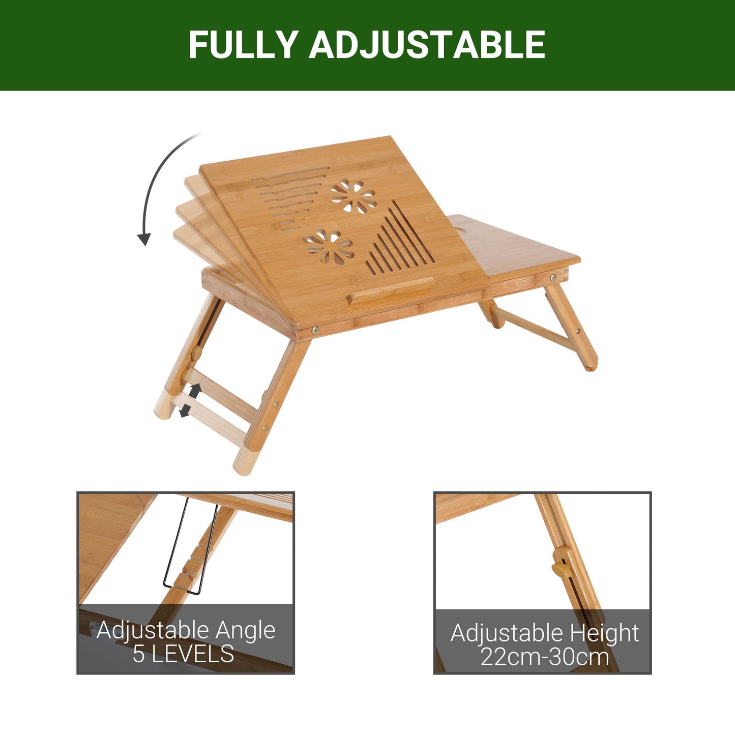 HOMCOM Portable Laptop Desk Notebook Tray PC Bed Table with Drawer Adjustable & Foldable (55L x 35W x 22-32.5H (cm))