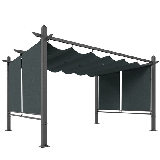 Outsunny 4 x 3 m Garden Pergola with Retractable Roof Canopy and Roll-Up Sides, Outdoor Gazebo Pergola Kit, Dark Grey